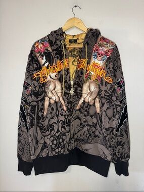 Vintage Y2K Christian Audigier Zip Up Hoodie / Large / RARE!